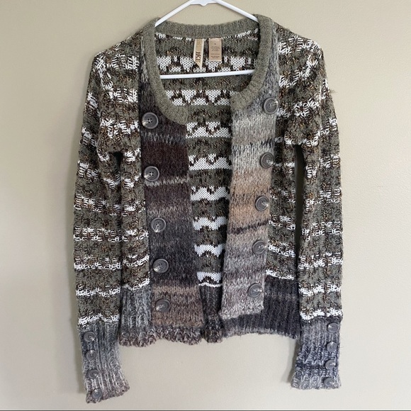 BKE Sweaters - BKE striped knit wool alpaca button sweater brown